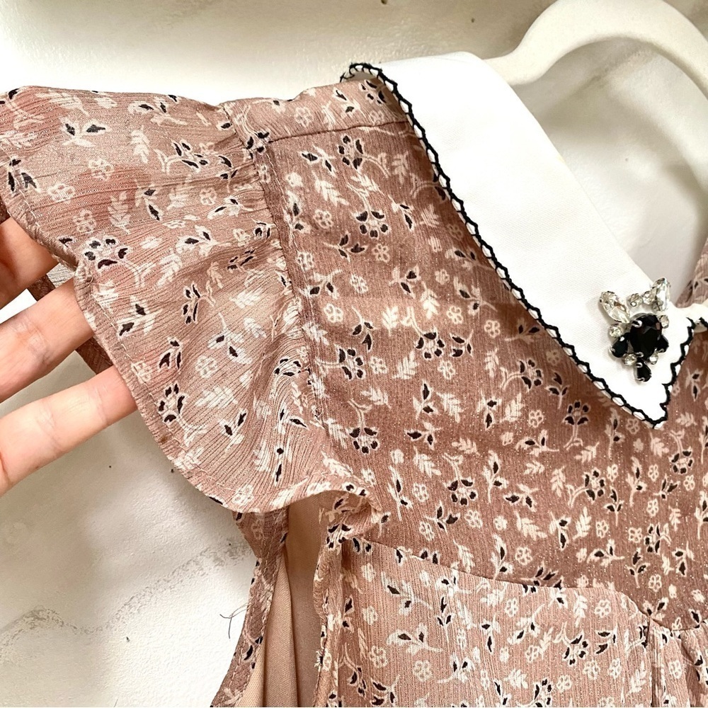Parisian Shabby chin boho Prairie blouse w jewel collar - Picture 4 of 11